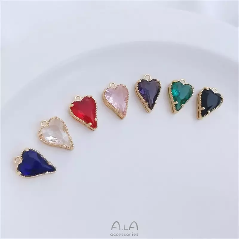 Zinshe-Pendentif plaqué or 14 carats incrusté sur onze cœurs, cristal de couleur, zirconium, pendentif d'amour, collier bricolage, bracelet, boucle d'oreille