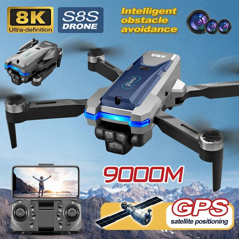 Dron plegable S8S con GPS, 5G, Wifi, 8K, HD, cámara Dual ESC, flujo óptico de 360 °, Motor sin escobillas, RC, 9000M