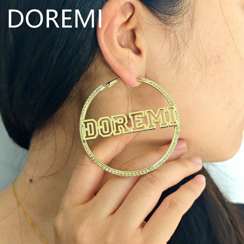 DOREMI Mini Zircon Crystal Hoop Custom Name Earrings Gold Plated Stainless Steel Personalized Jewelry Gift Women Crystal Hoop