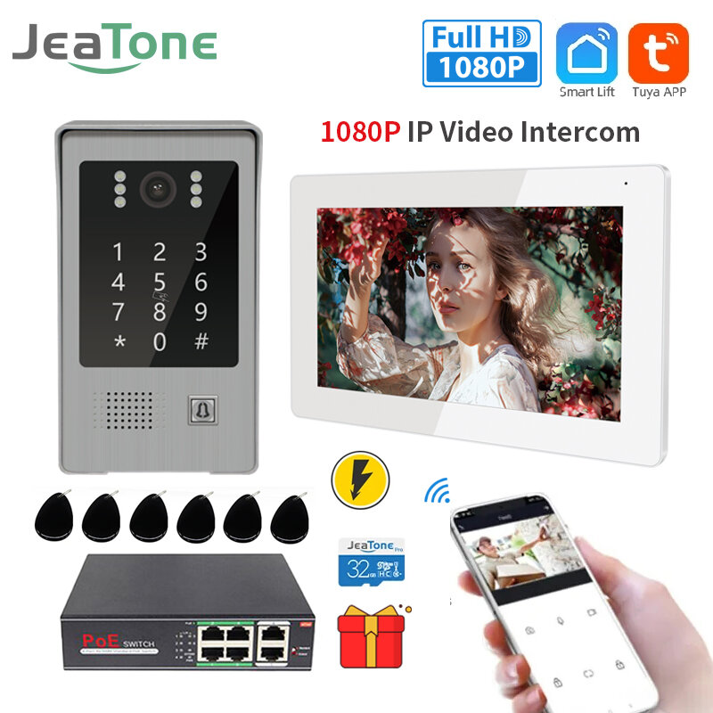 Jeatone Tuya 1080P Smart Wireless IP Video intercom POE 7 inch doorbell camera wifi Infrared Night Vision for Home Security