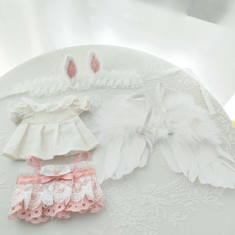 Vestido de novia blanco, ropa para muñecas de algodón de 20cm, Cosplay DIY, ropa de muñeca, falda de ala de pluma