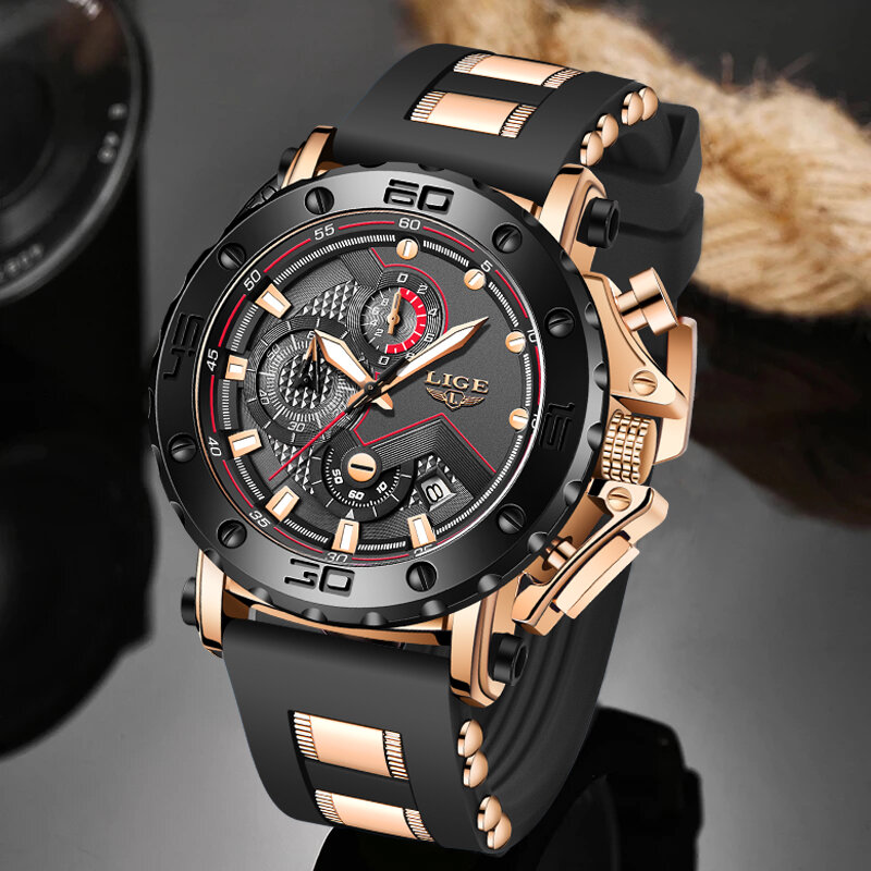 LIGE-Montre de luxe à grand cadran pour homme, boîtier d'origine, montre-bracelet d'affaires, montre de sport pour homme, boîte incluse, 2023