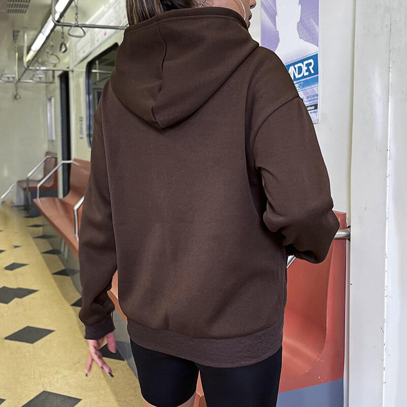 الخريف الصوف هوديس معطف المرأة موضة معطف طويل الأكمام الصلبة جيب تصميم سترات منفوخ عادية للنساء 2022