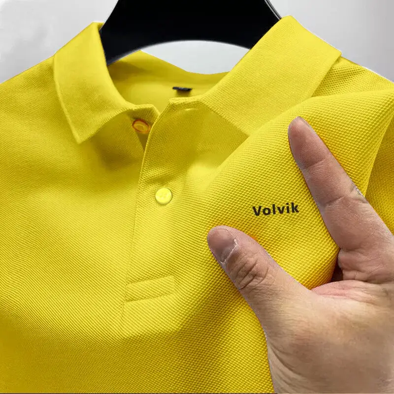 Męska koszulka Polo z krótkim rękawem na co dzień jednolity kolor modne klapy męskie klapy top ubrania robocze oddychające i wygodne
