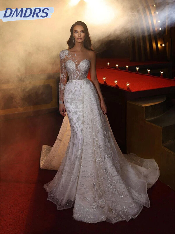 Charming One Shoulder Sleeve Wedding Dress 2024 Elegant Appliqué Ball Gown Luxurious A Line Wedding Gown Dreamy Robe De Mariee