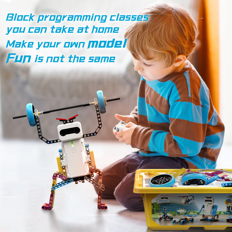 Dr.luck-子供用電気ビルディングブロックロボット、機械式パワーキット、リモートコントロール、プログラミング玩具、男の子と女の子のセット