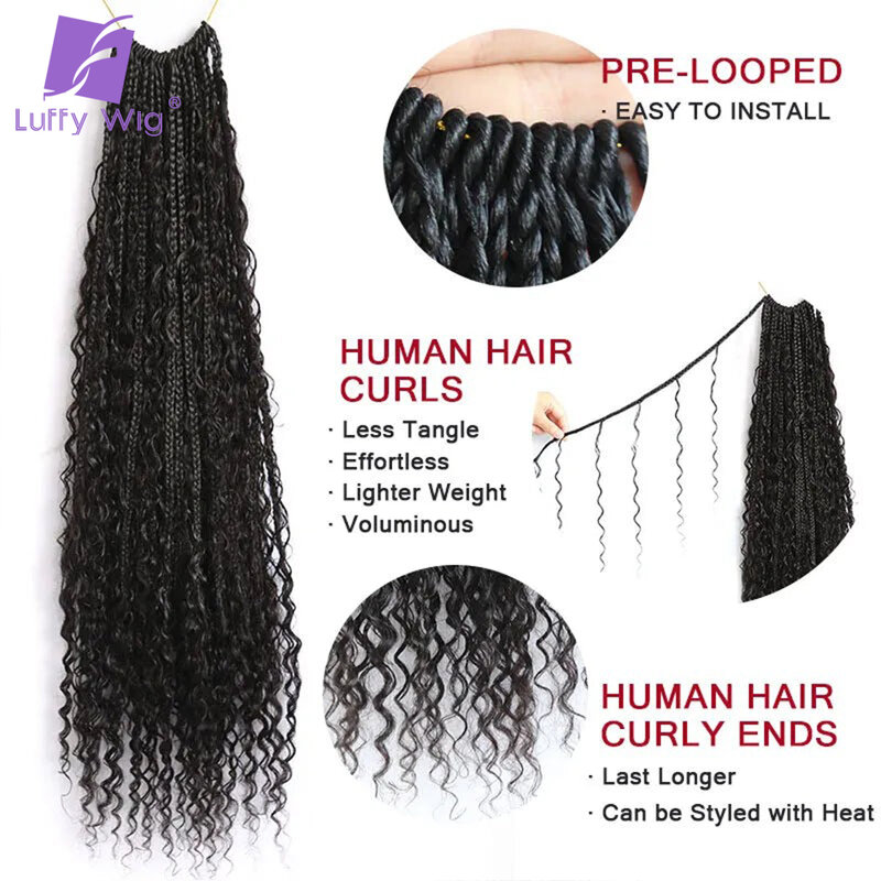 Плетеные крючком косички в стиле бохо, 16-32 дюйма, человеческие волосы, предварительно загнутые, искусственные косички в стиле бохо с человеческими волосами для наращивания
