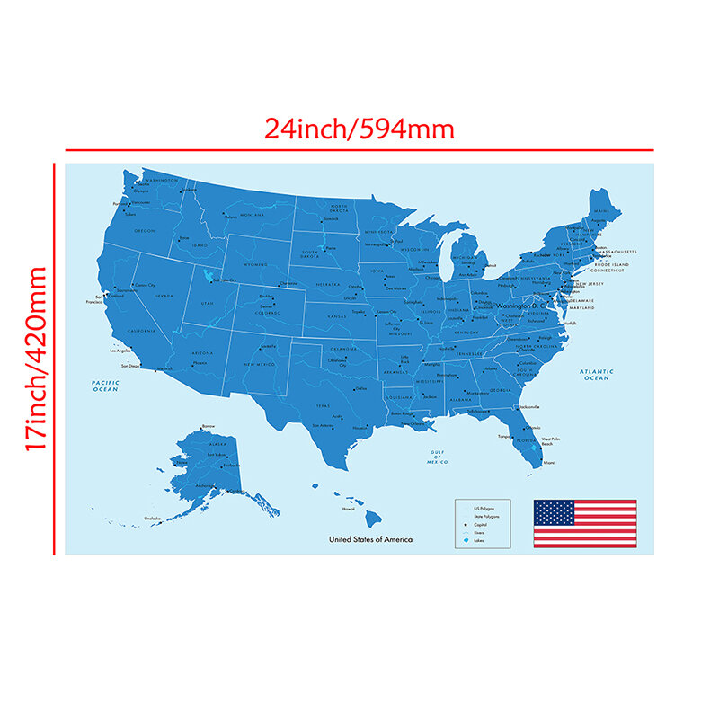 59*42cm The United States Map Non-woven Canvas Painting Unframed Poster Wall Decorative Print Home Decoration Classroom Supplies