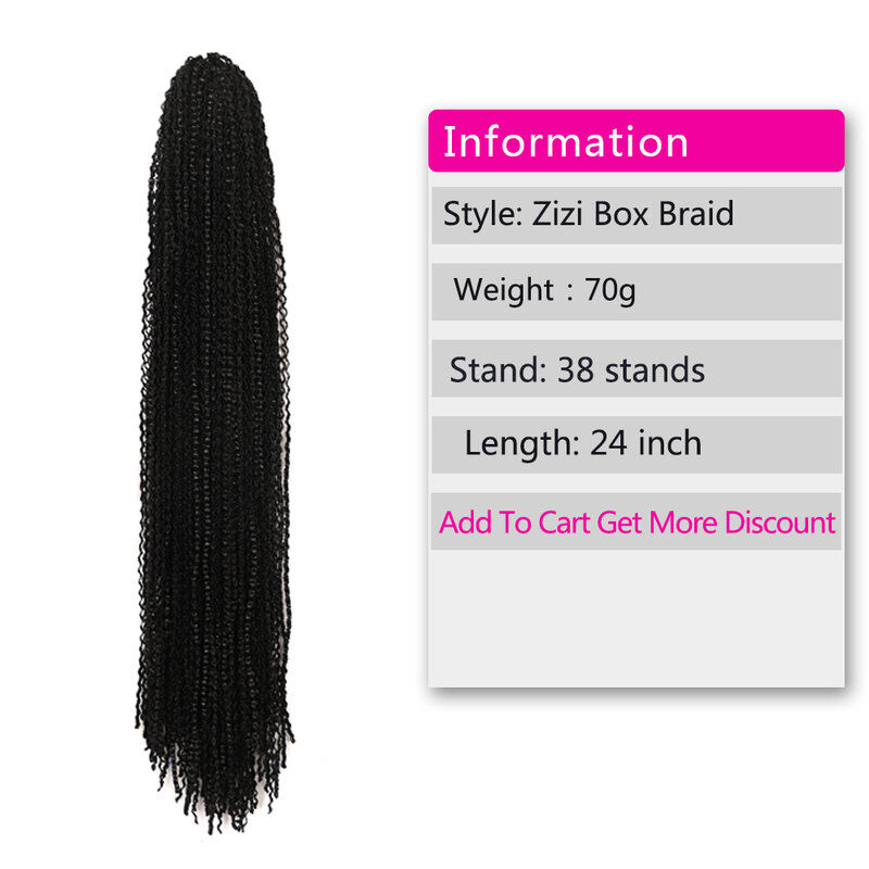 Zizi Box Braids Synthetic Hair Extensions Purple Black Pink Blue Red 24inch Long Curly Crochet Braiding Hair For Russia Women