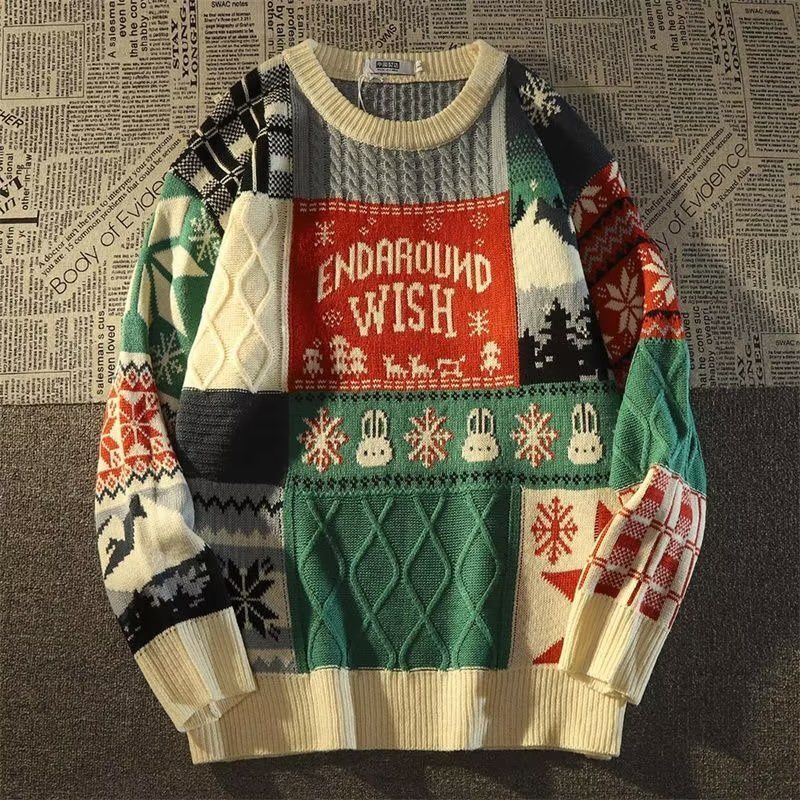 Śliczny świąteczny długi sweter z rękawem dla mężczyzn i kobiet Y2K uliczny jesienno-zimowy amerykański sweter luźny sweter