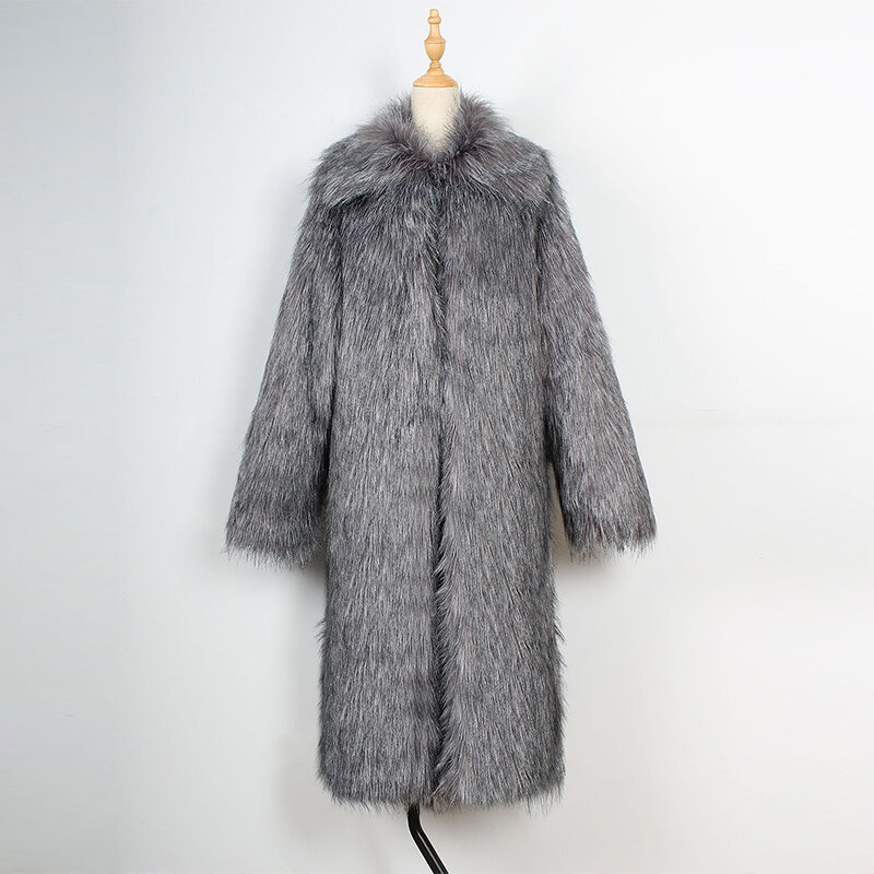 Меховое пальто натурального цвета, Женская длинная куртка из искусственного меха, зимний плотный теплый пушистый тренчкот, мужские меховые пальто и куртки из енота