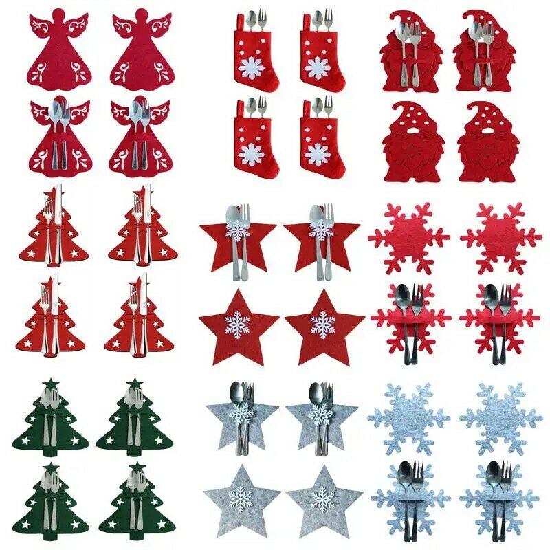 Decorações de Natal 2023 Bolsa suporte de utensílios de cozinha do Papai Noel 4 peças Bolsos de talheres em forma de árvore de Natal Decoração de Natal e Ano Novo para casa