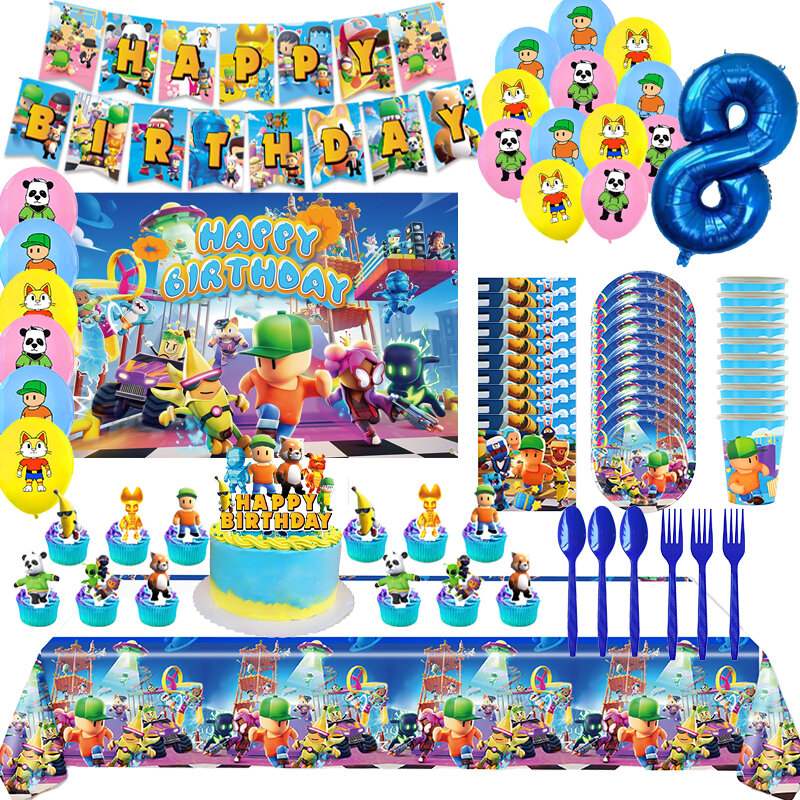 Stumble Guys Birthday Party Decoration Balloon Banner Cake Topper Tableware Party Supplies Baby Shower