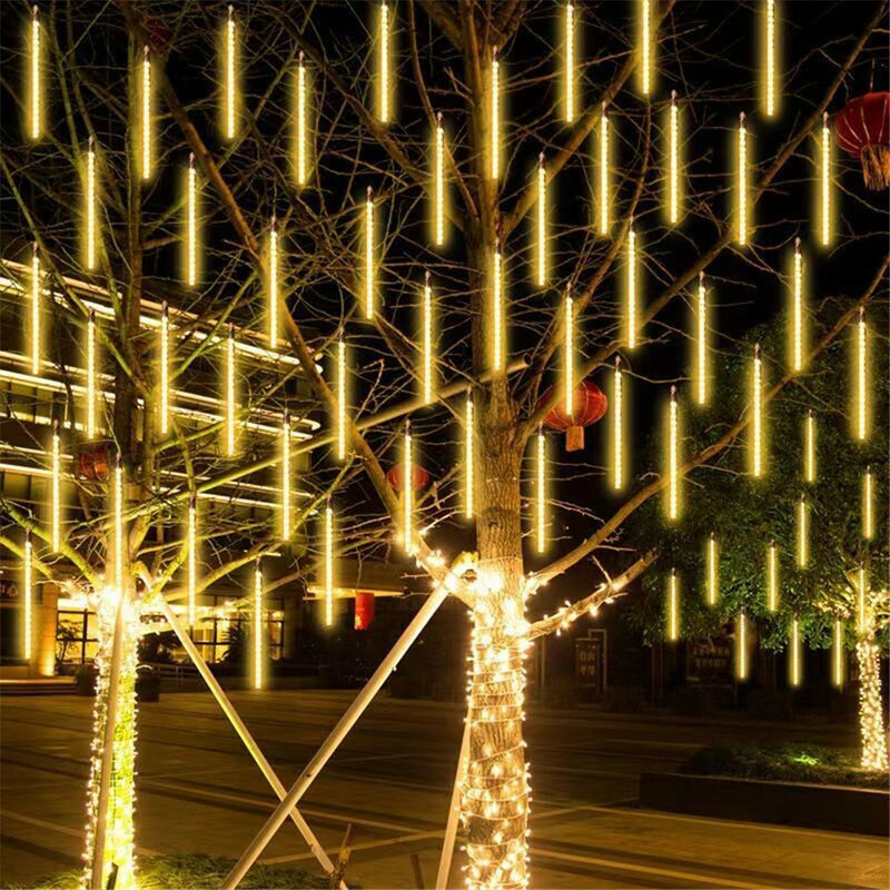 Lampu setrip hujan Meteor 30cm/50cm, lampu hias es untuk taman luar ruangan pohon Natal dekorasi pesta pernikahan 8 tube