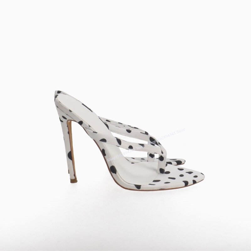 Chanclas de leopardo con punta puntiaguda para Mujer, zapatos de tacón alto a la moda, cómodos, de talla grande, para fiesta de verano