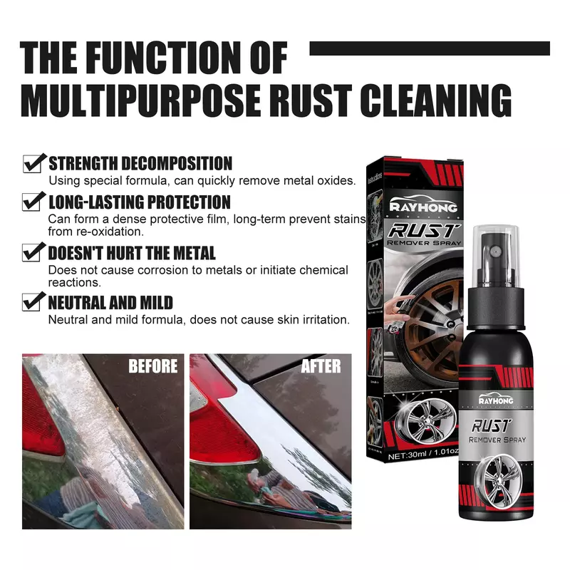 30ML Car Maintenance Iron Powder Cleaning Super Rust Remover Cleaner Multi Purpose Rust Remover Spray Metal Surface Chrome Paint