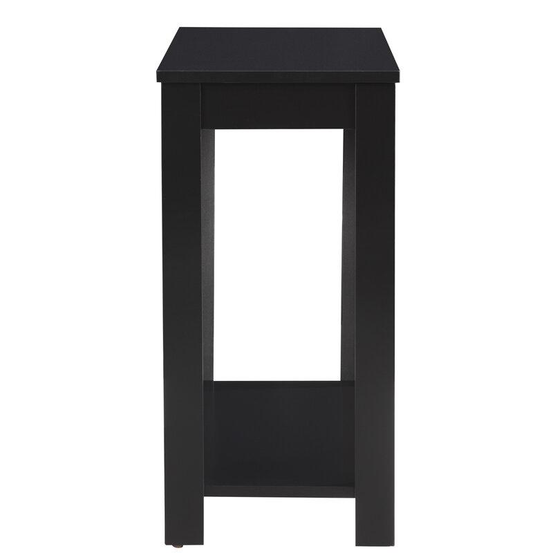 Contemporary Chairside Table with Open Bottom Shelf 1Pc Side Table Black Finish Flat Table Top Solid Wood Wooden