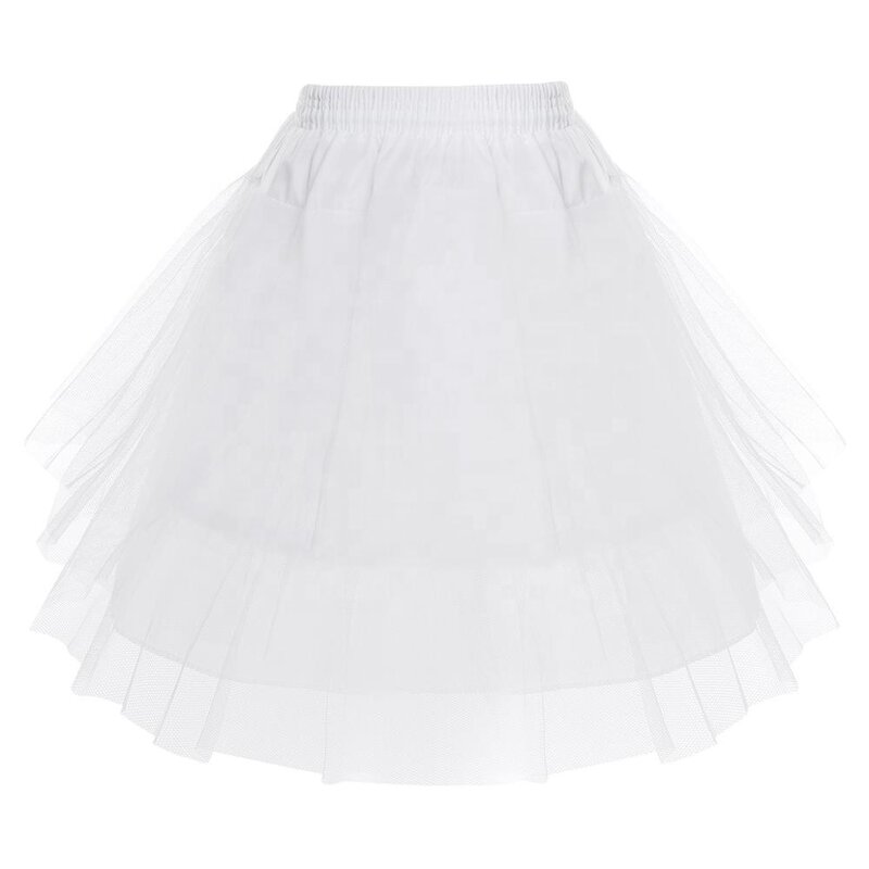 Детская трехслойная подъюбник, белая Нижняя юбка, сетчатая кринолиновая скользящая юбка для цветов, свадебное платье для девочек