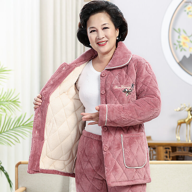 Winter Koraal Fleece Gewatteerde Vrouwen Pyjama Sets Dames Flanel Warm Nachtkleding Dikke Huiskleding