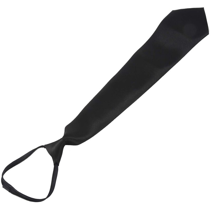Corbata de poliéster con cremallera para hombre, color negro liso