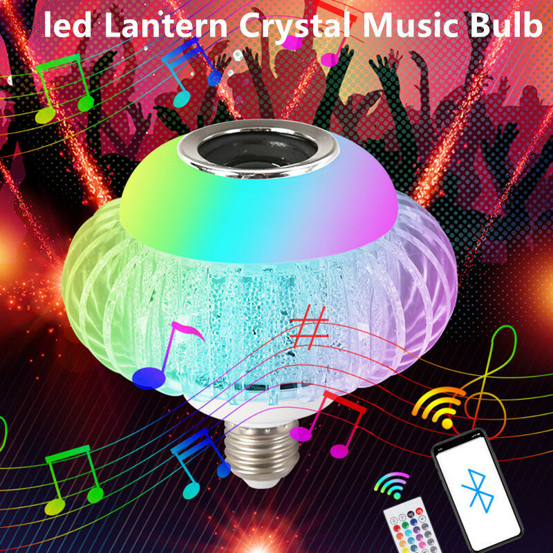 Lampu bohlam musik kristal lentera Led, lampu RGB nirkabel Bluetooth dengan kendali jarak jauh Multifungsi, lampu Led desain baru 15W E27