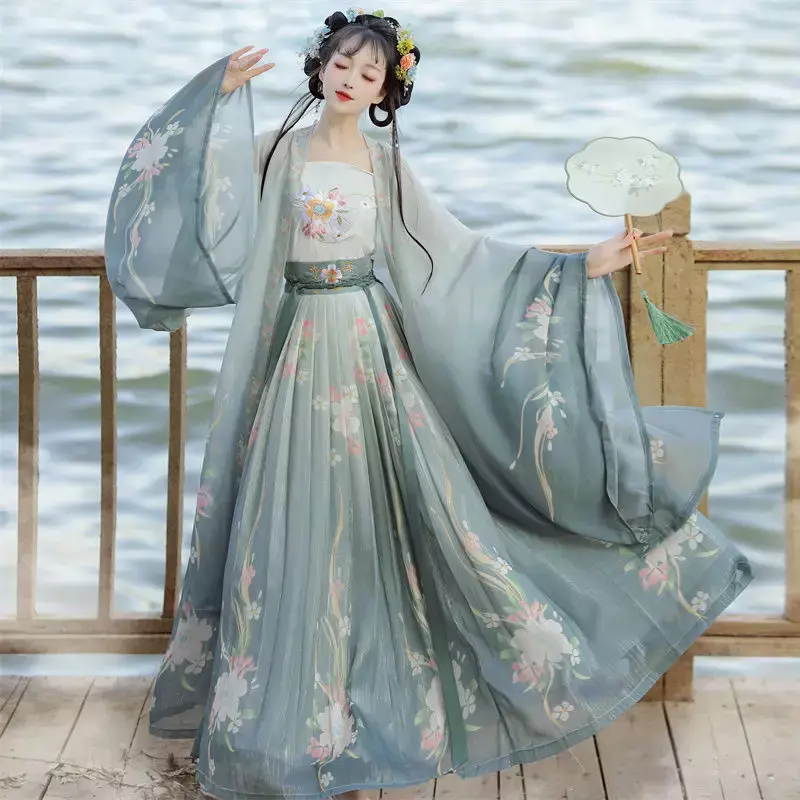 فستان صيني تقليدي أخضر هانفو للنساء ، زي رقص نسائي ، كرنفال الهالوين تأثيري ، حفلة
