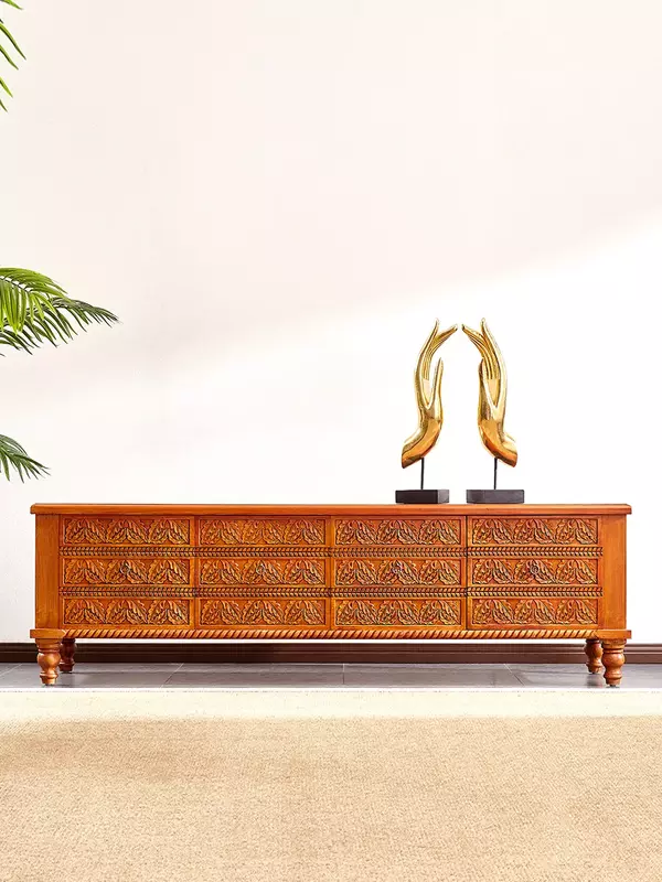 Southeast Asian style solid wood living room TV cabinet Thai style home stay furniture light luxury floor cabinet locker