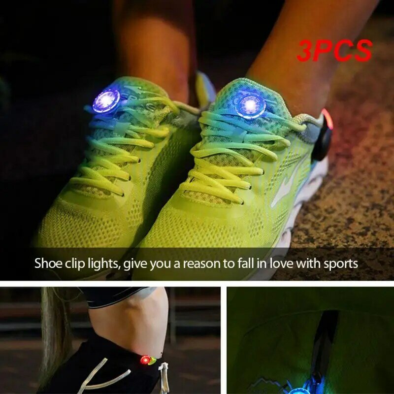 Multifuncional Mini LED Night Running Light, Luminous Shoe Clip, Luz de advertência, Clips de segurança para mochila ao ar livre, 3pcs