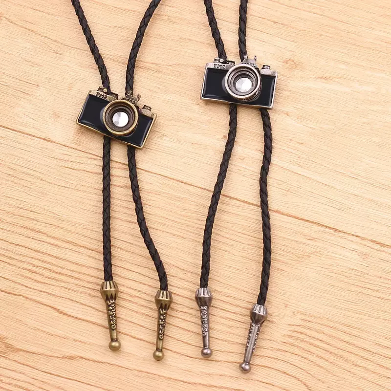Fashion Bolo Tie Hand-knitted Leather Rope Long Sweater Chain Retro Camera Eagle Mask Necklace Wholesale Bow Tie