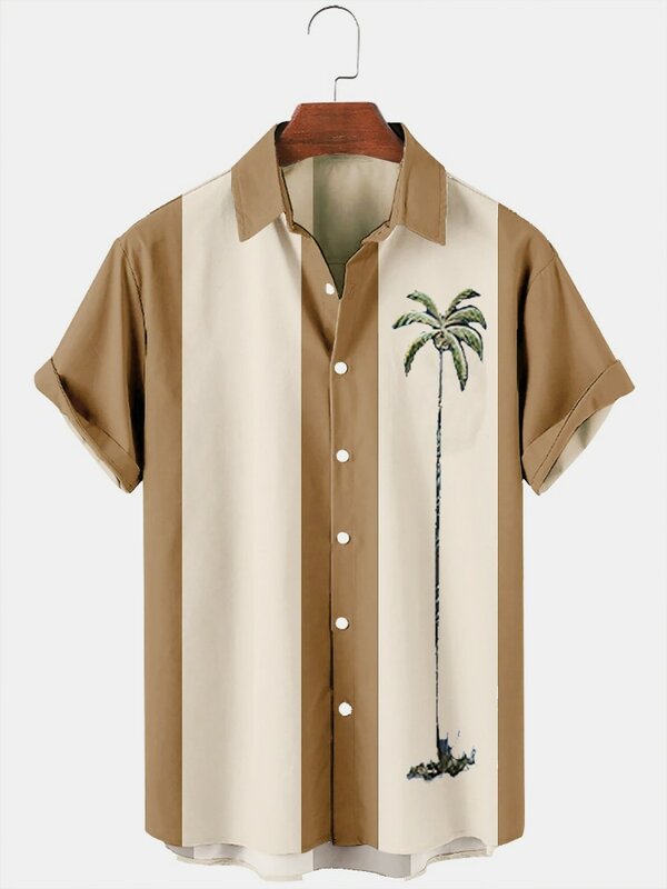 Hawaiian Shirt Men Summer 3d Coconut Tree Printed Holiday Short Sleeve Tops Tee Oversized Blouse Casual Dress