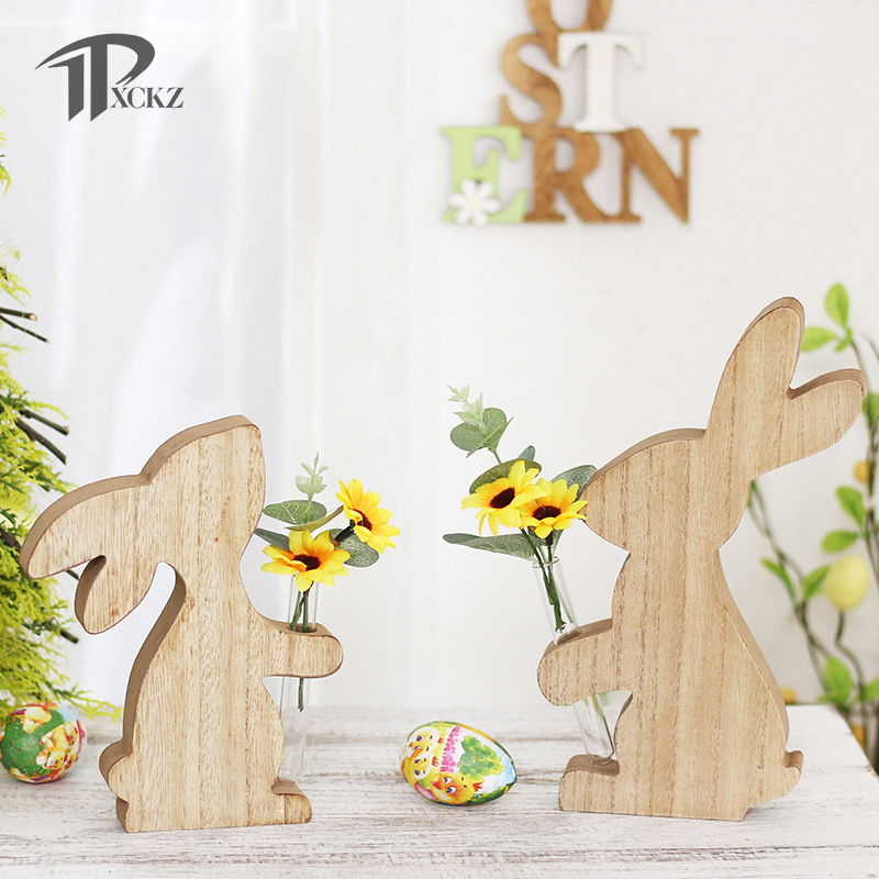Recorte de conejo de Pascua de madera, adornos artesanales con forma de conejo del bosque, álbum de recortes