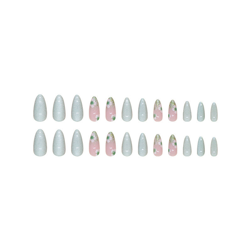 24pcs Wearable Cat's Eye Press On Fake Nails Tips With Glue False Nails Design Lovely Girl Artificial Nails Tips Manicure
