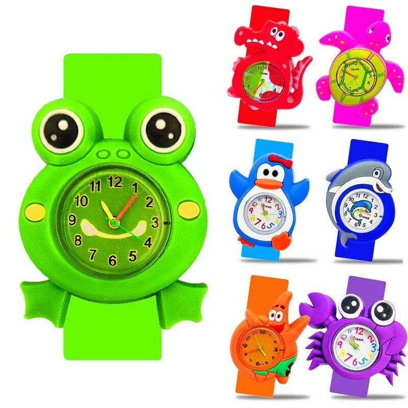 Bonito reloj de rana para niños, juguetes para niñas y niños, relojes analógicos de cuarzo, Simple, resistente al agua, pez, regalo de cumpleaños para bebés