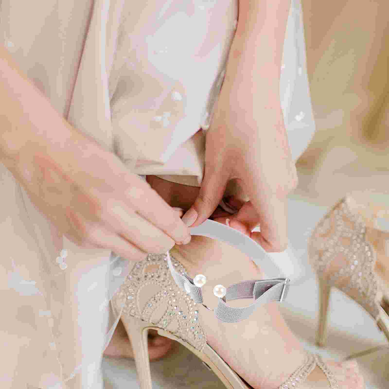 8Pcs Elastic Shoe Laces Shoelace Straps Craft Adjustable Elastic Shoe Laces Shoelace with Pearl Buckle Shoe Straps for Ladies