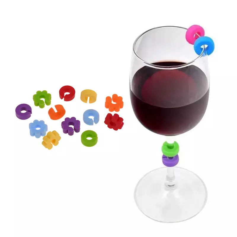 Marqueur d'identification de verre à vin en silicone coloré, étiquette de verre à boire, étiquette de tasse, maison, cuisine, bar, fête, décor de table de mariage, 12 pièces
