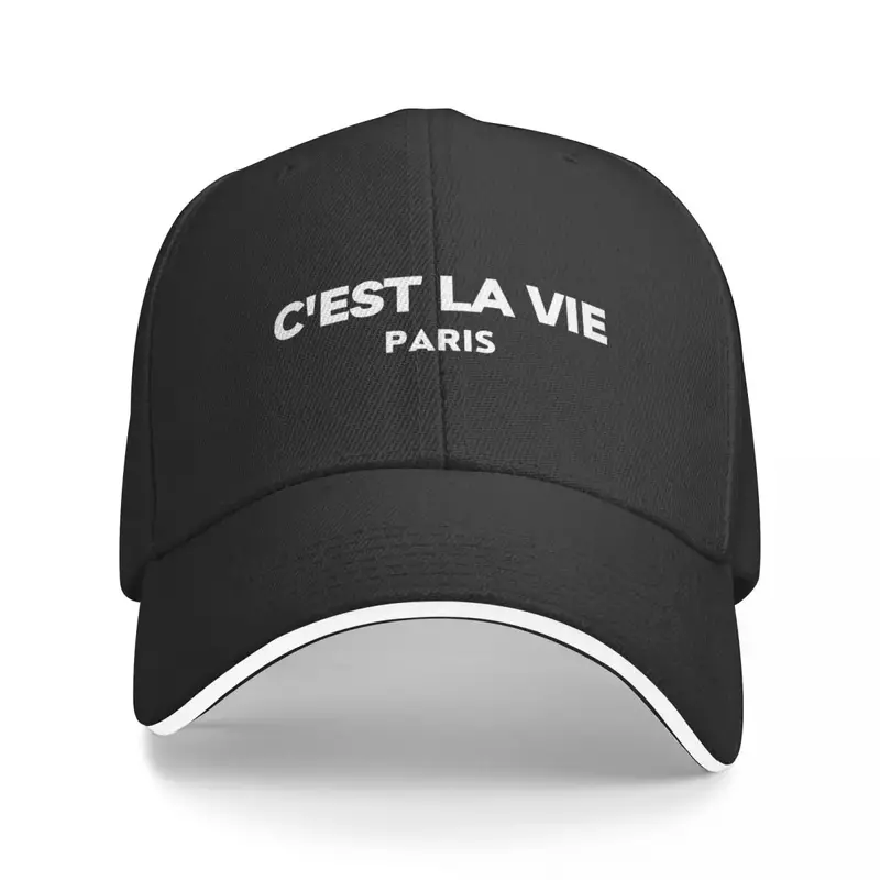 C'est La Vie Paris - It's Life (흰색 텍스트) 야구 모자, 블랙 썬햇, 재미있는 모자, 소년, 어린이, 여성