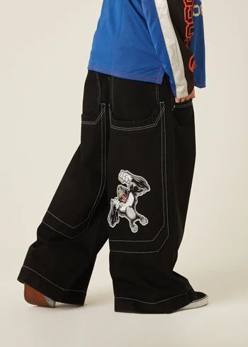 Pantalones vaqueros holgados con estampado negro Retro para mujer, pantalones clásicos de pierna recta de cintura baja, pantalones góticos, moda Harajuku informal