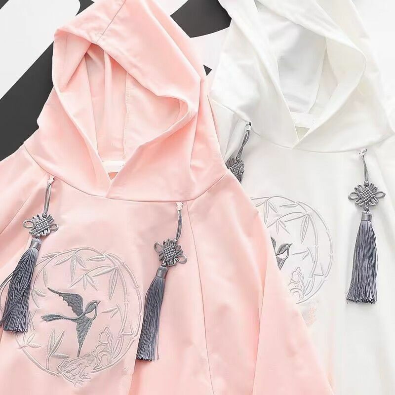 New Cute Chinese Style Embroidery Sweatshirt Spring And Autumn Coat Cape Girl Loose Long Sleeve Top Hooded Hoodie For Women New