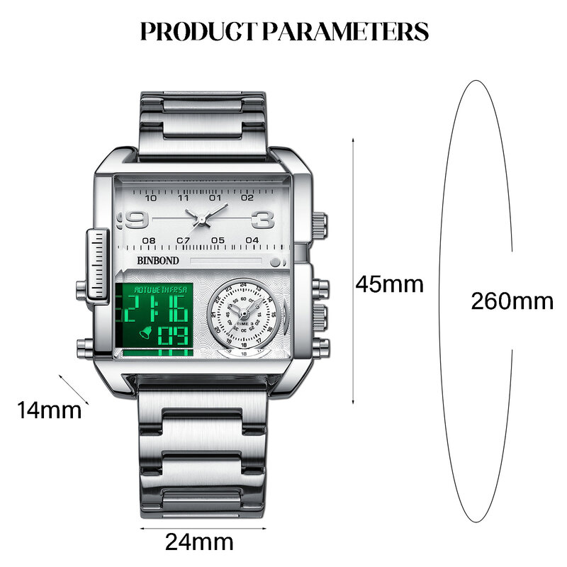 นาฬิกาควอทซ์ของผู้ชาย, นาฬิกาควอทซ์แสดงผลดิจิตอลอนาล็อกกันน้ำ30เมตรนาฬิกาติ้งและออกเดท