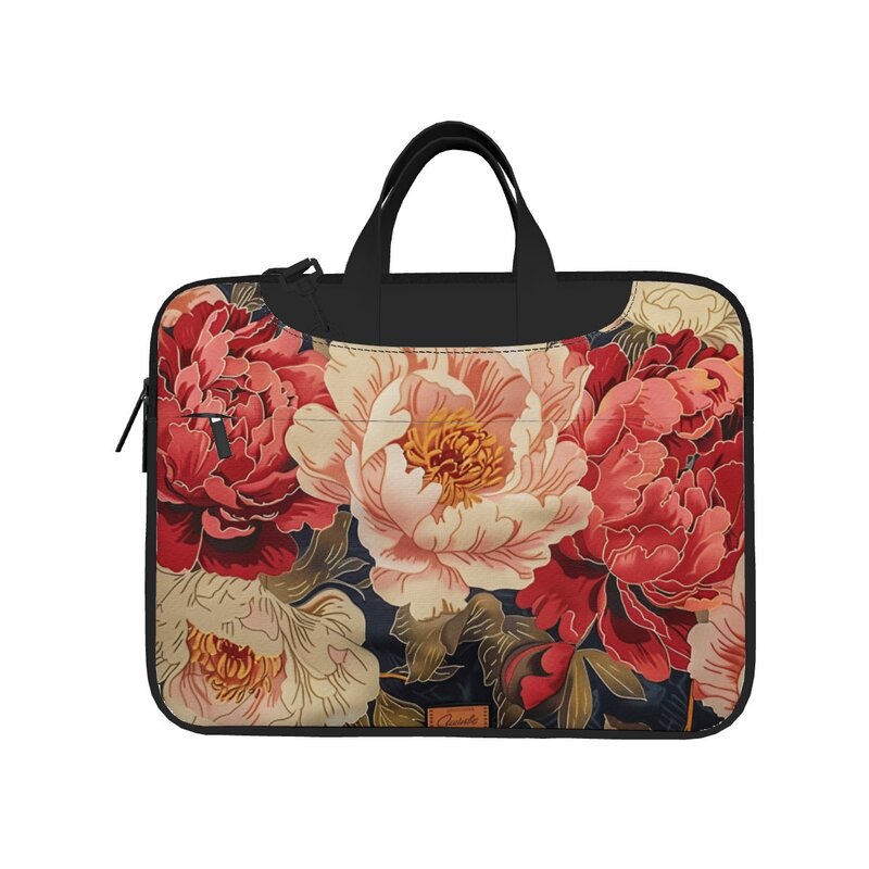 Sacoche pour ordinateur portable à motif imprimé fleur et pivoine, porte-documents ultra-mince, sac à bandoulière portable, 13 ", 14", 15,6 ", mode