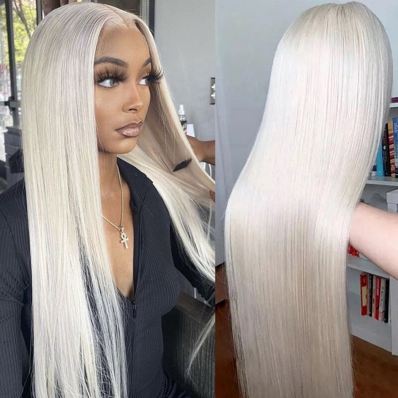 613 Platinum Blonde Lace Front Human Hair Wigs Brazilian Hair #60 White Colored 13X4 HD Transparent Lace Frontal Wig For Women