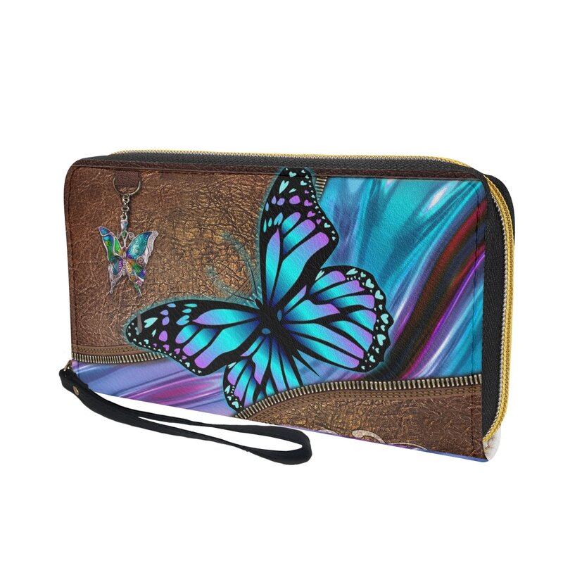 Dompet untuk wanita kulit mewah dompet wanita pola hewan kupu-kupu lucu dompet wanita ritsleting panjang multifungsi dompet tangan portemone