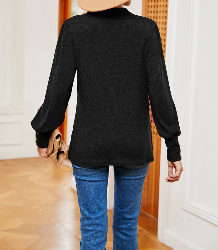 Camiseta de manga larga con botones para mujer, blusa informal holgada con solapa, otoño e invierno, 2023