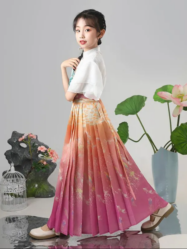 Новинка 2024, костюм с юбкой с окошком для девочек, весна-осень, улучшенная танцевальная одежда Hanfu для крупных детей в национальном стиле