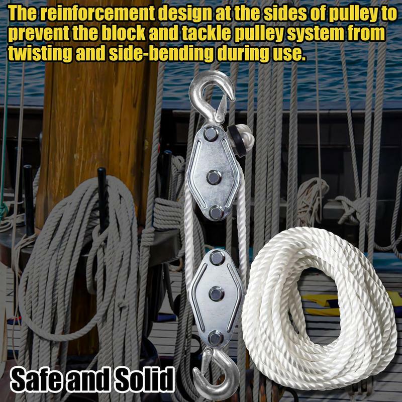 Block And Tackle Pulley System 50 Ft 3/8 Rope Pulley Hoist With 5:1 Lifting Power Multifunctional Heavy Duty Pulley System With