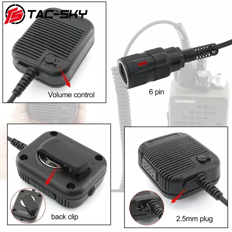 Adaptador militar TS TAC-SKY para walkie-talkies PRC152/148/163, altavoz de mano Ptt de 6 pines, micrófono para caza deportiva