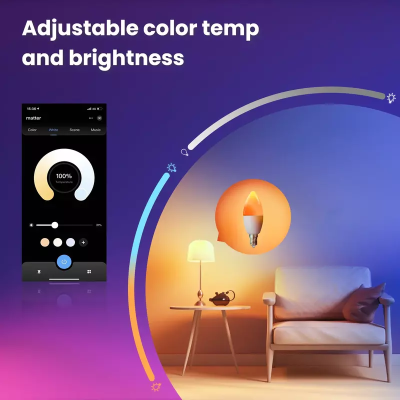 MOES-Ampoule LED intelligente à intensité variable Tuya Matter, lampe à bougie, commande vocale, Alexa, Google Home, Wi-Fi, 16 millions de couleurs RVB, E14