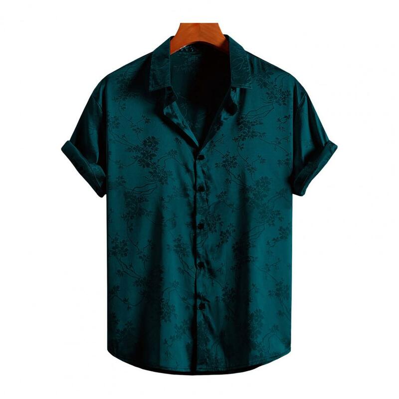 Overhemd Met Revers Kraag Stijlvol Satijnen Overhemd Met Borduurwerk Voor Zomervakantie Strandkleding Met Revers En Korte Mouwen