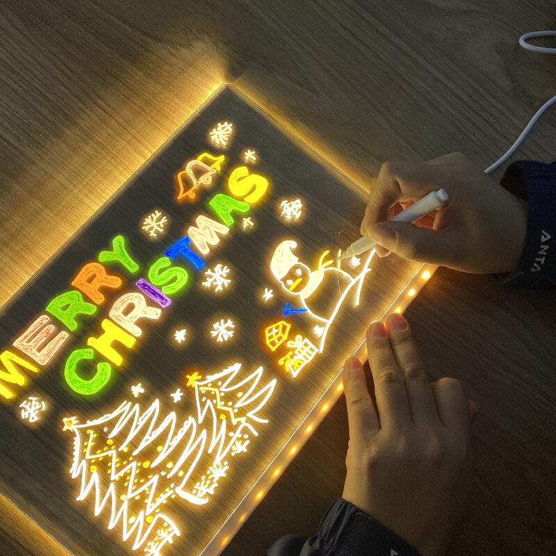 USB LED Night Light Acrylic Message Note Board Lamp with Bracket Erasable Children Drawing Board Kids Gifts Wholesale