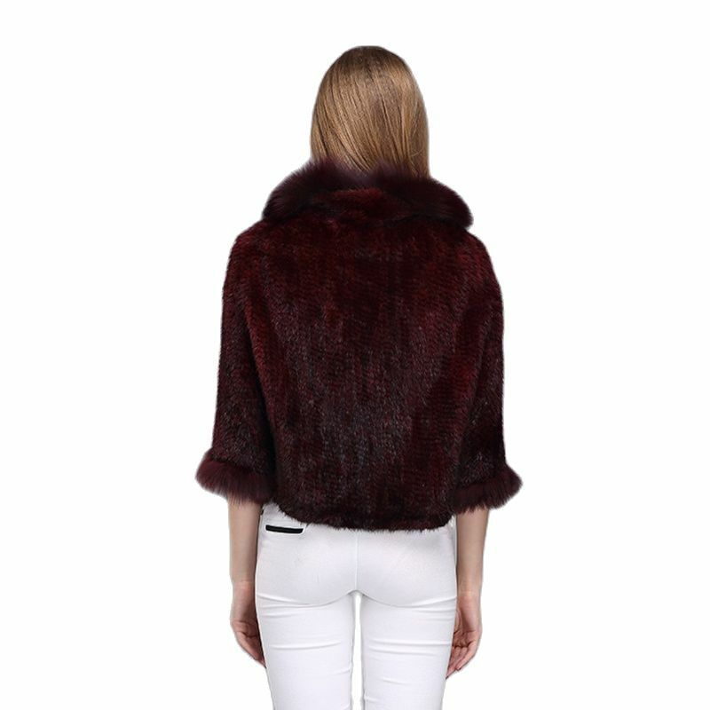 Women Natural Mink Fur Shawl Jacket Lady Knitted Mink Fur Scarf Shawl Lady Real Mink Fur And Fox Fur Collar Poncho Shawl Coat